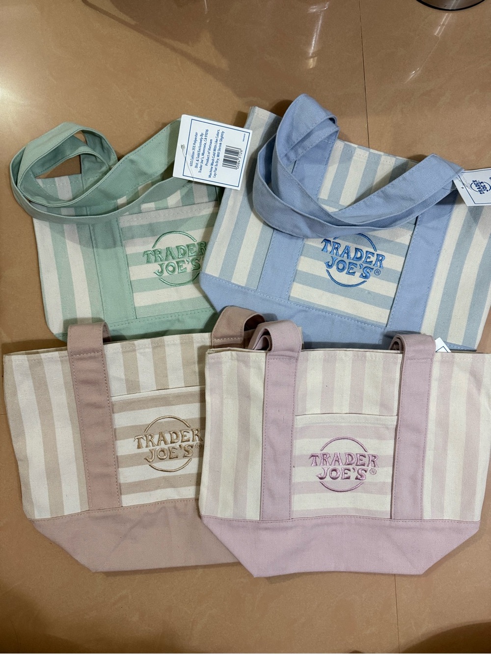 NWT Trader Joe's Pastel Stripe Canvas Mini Tote Bags (Set of 4)